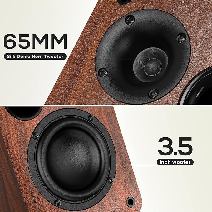 Saiyin Bluetooth Bookshelf Speakers 30W X 2 Powered TV Speakers with 3.5 Inch Woofer Turntable Speakers with Optical/AUX/RCA Input for PC and TV