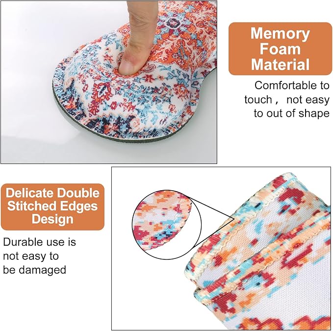 iLeadon Keyboard Mouse Pad Set Large Gaming Mouse Pad + Wrist Rest + Mouse Pad with Wrist Support + Coaster Easy Typing Pain Relief 35.4x15.7in Desk Mat for Home Office Boho