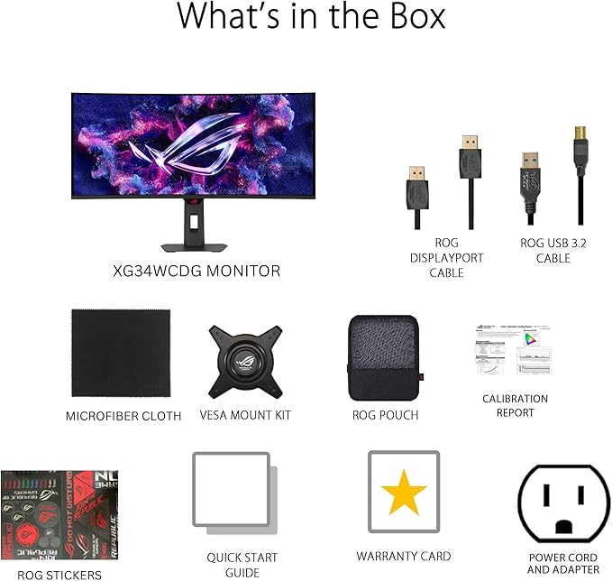 ASUS ROG Strix 34” Ultrawide QD-OLED HDR Gaming Monitor (XG34WCDG) - 3440x1440 175Hz 0.03ms OLED Care Pro True 10-bit G-SYNC Compatible DisplayWidget Extreme Low Motion Blur 3 yr Warranty