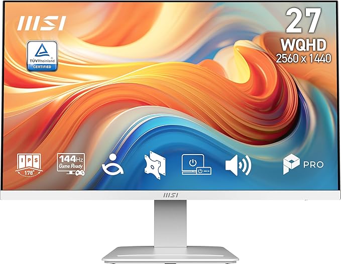 msi PRO MP273QW E14 27-inch IPS 2560 x 1440 (QHD) Computer Monitor 144HzAdaptive-Synch HDMI DP Port VESA Mountable Tilt Speaker 1ms White