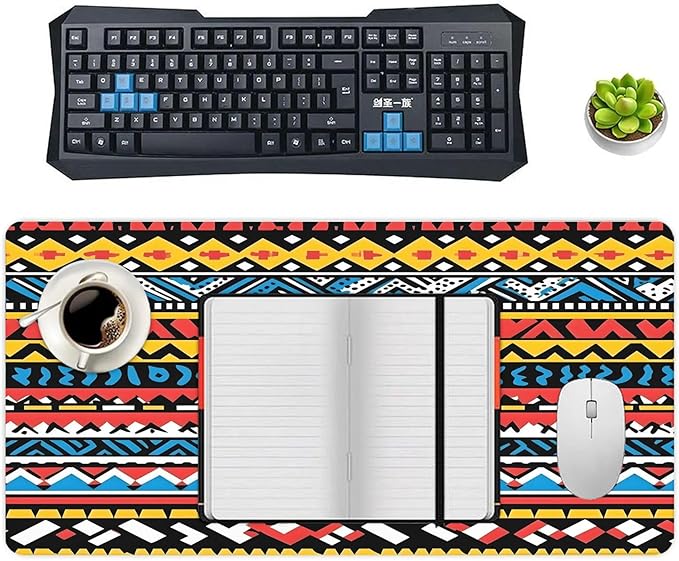 XXL Gaming Mouse Pad Boho Aztec Large Desk Mat Protector for Desktop Anti-Slip Rubber Extended Computer Keyboard Mat Writing Pad Mousepad for Work Office Home15.7 * 35.4 in A-692