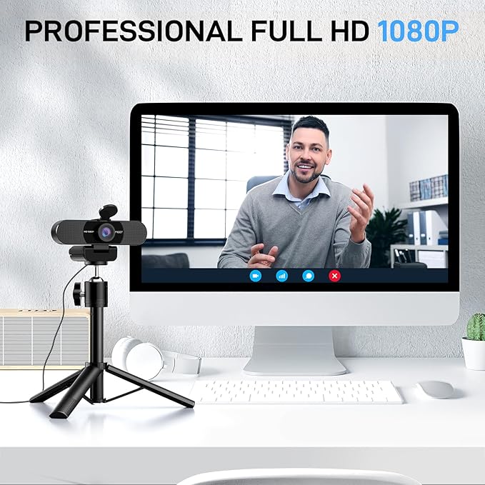 EMEET C960 Webcam with Tripod 1080P Webcam with Microphone Adjustable Height Mini Tripod C960 Web Camera with Privacy Cover Plug &amp Play with Stand for Zoom/Skype/YouTube/FaceTime