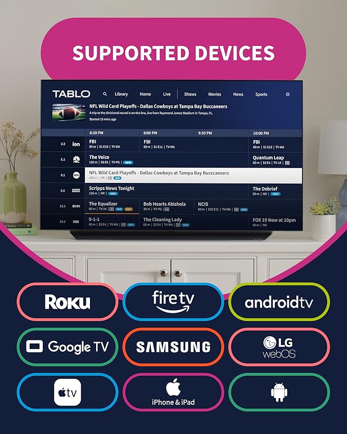Tablo TV 4th Gen 4-Tuner Over-The-Air (OTA) DVR - Watch Pause &amp Record Live TV News Sports &amp Movies Throughout Your Home Over Wi-Fi - Pairs w/Any TV Antenna - 50+ Hrs Recording - No Subscri