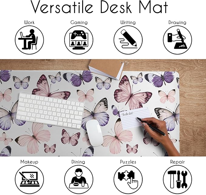 Sweet Jojo Designs Large Mouse Pad (Shabby Chic Butterfly) Desk Mat for Keyboard and Mouse Pads Gaming Mousepad Office Desk Accessories for Women (Pink &amp Purple Butterflies Watercolor Feminine