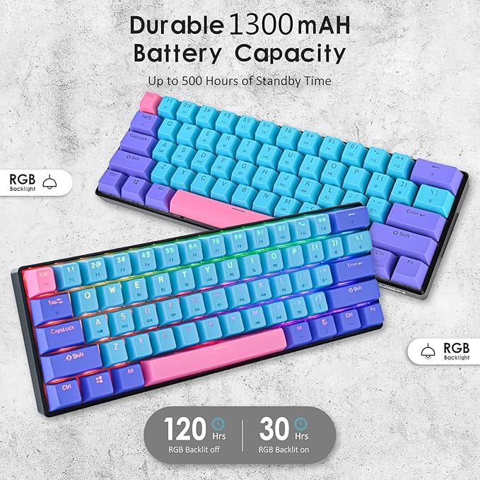 surmen GT61 60% Mechanical Gaming Keyboard 60 Percent RGB Backlit Hot-Swappable Wireless/Wired Compact Mini Keyboards Bluetooth 5.0 Keyboard Programmable/N-Key Rollover (Red Joker)
