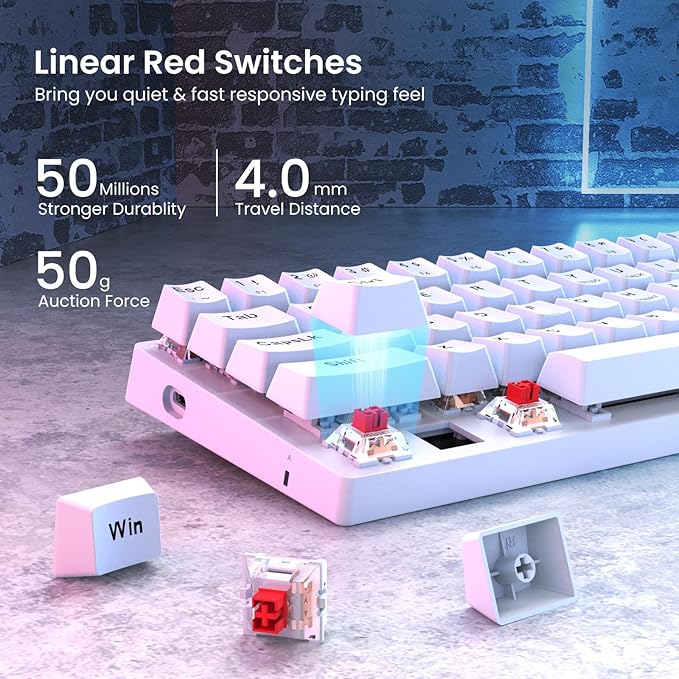 Portable 60% Mechanical Gaming Keyboard Wired Ergonomic Keyboard with Red Switches18 LED BacklitKeyboard61 Keys Ultra-Compact Mini OfficeKeyboard for PC/Mac/XboxEasy to Carry On Trip-White