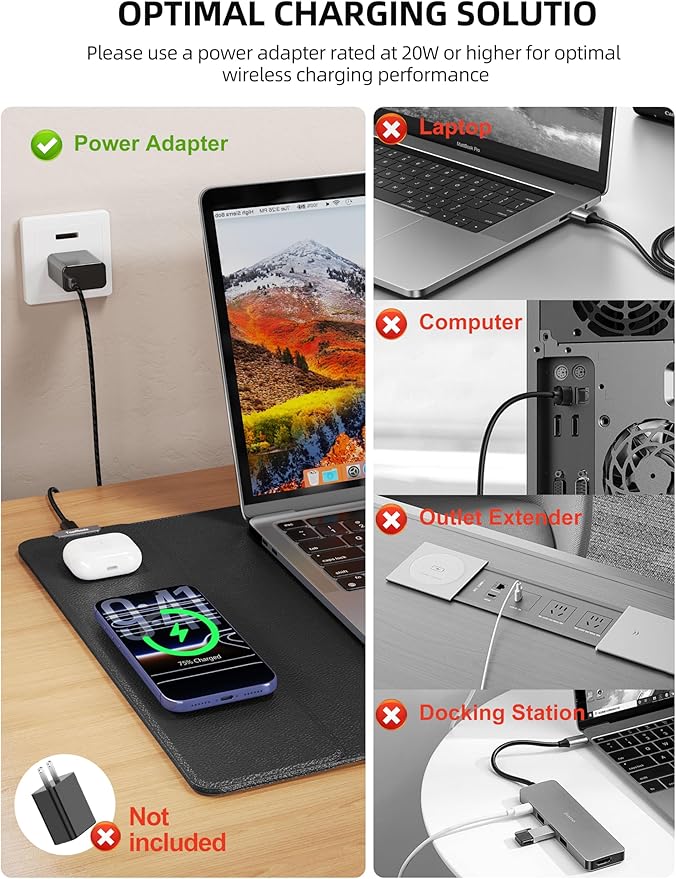 TopMade Mouse Pad with 15W Wireless Charging XXL Large Leather Desk Mat Waterproof Gaming Mousepad Home Office Desk Pad Protector Computer Keyboard Pad Mouse Mat for MacBook PC Laptop Black
