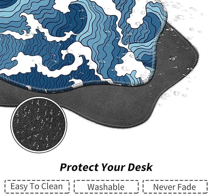 Sea Wave Desk Mat Mouse Pad 35.4X15.7 XL Extended Mousepad Huge Mouse Pads with Stitched Edges Desk Pad for Work Game Office Home