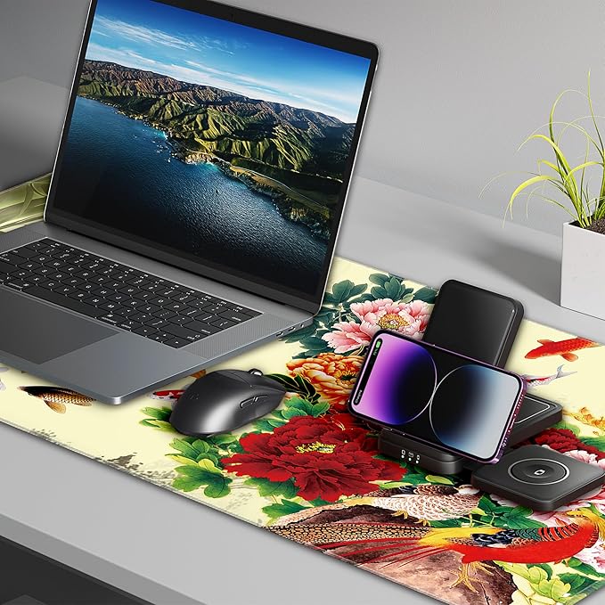 LL-COEUR XXL Landscape Gaming Mouse Pad Computer Keyboard Mat Office Desk Pad (Fish 35.4 x 15.7 x 0.12)
