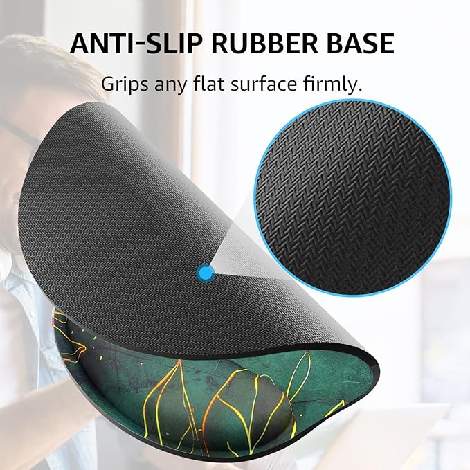 KTRIO Ergonomic Keyboard Wrist Rest Memory Foam Mouse Pad with Wrist Rest for Computer Keyboard Mouse Pad Set for Easy Typing &amp Pain Relief for Office &amp Home Green Leaves