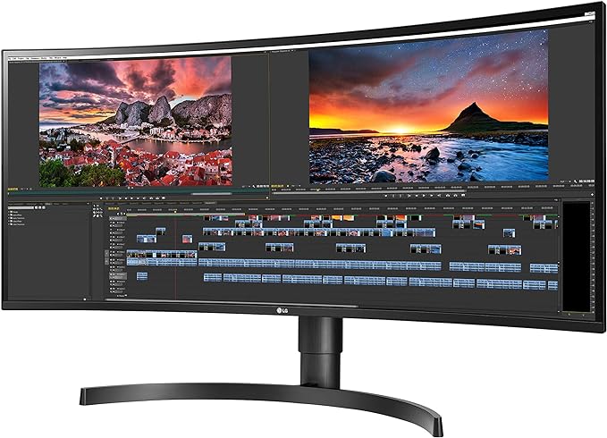 LG 34WN80C-B UltraWide Monitor 34” 21:9 Curved WQHD (3440 x 1440) IPS Display USB Type-C (60W PD) sRGB 99% Color Gamut 3-Side Virtually Borderless Design Tilt/Height Adjustable Stand - Black