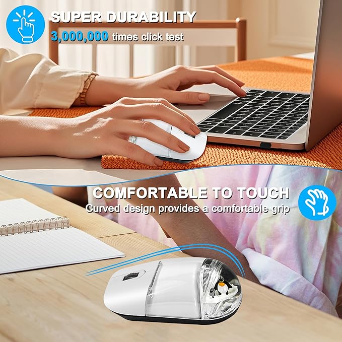 Wireless Mouse with Liquid Water Section &amp Floater Animal Portable Retro Silent Cute Aqua Mouse with USB Receiver Lightweight 1000DPI Optical Clear Water Mice for Laptop PC Computer (White Pengui