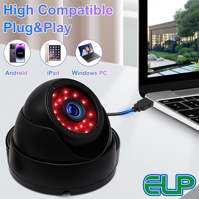 ELP 1megapixel Day Night Vision Indoor&ampOutdoor CCTV USB Dome Housing Camera Vandal-Proof for House and Pc Industrial Security.CCTV Camera for Baby Monitor Pets MonitorHome Security