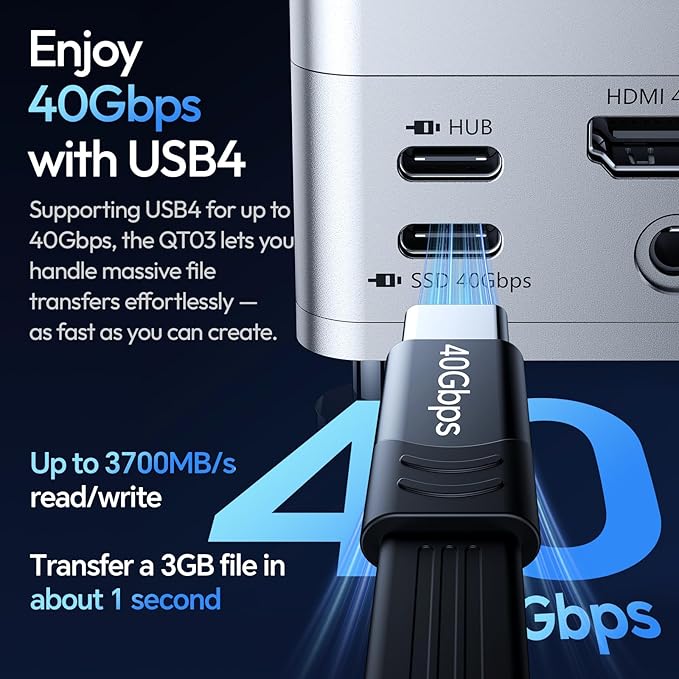 ULANZI QT03 Docking Station &amp Stand with NVME SSD Enclosure 40Gbps 10-in-1 with 10 Gbps 4 USB C-A/Audio/4K HDMI/SSD/Hub/TF/SD Port Compatible with Mac mini M4 M4 Pro/Dell/HP/Lenovo/iPhone and Mo