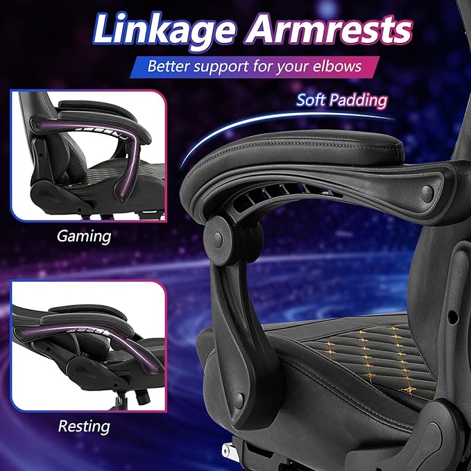 Giantex Gaming Chair High Back Video Game Chair with Footrest Headrest &amp Lumbar Support Ergonomic Computer Chair w/Rocking Function Height Adjustable Swivel Task Chair Black