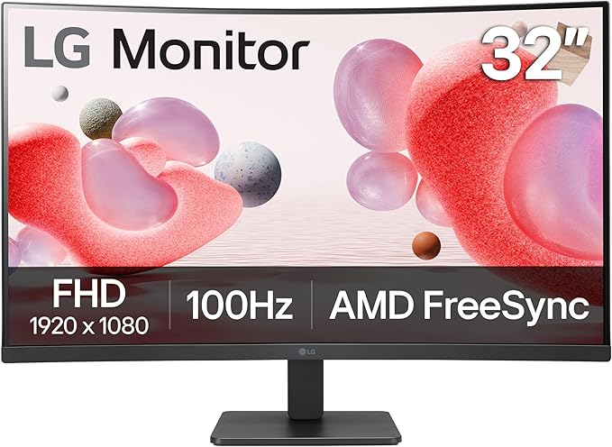LG 32MR50C-B Curved Monitor 32-Inch FHD 100Hz AMD FreeSync OnScreen Control Dynamic Action Sync Black Stabilizer Tilt Stand (HDMI) - Black