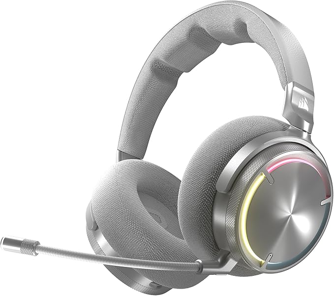 Corsair Virtuoso MAX Wireless Gaming Headset – Dolby Atmos Active Noise Cancelling Sonarworks SoundID Simultaneous 2.4GHz Wireless &amp Bluetooth 50mm Graphene Drivers PC Mac PS5/PS4 – Silver