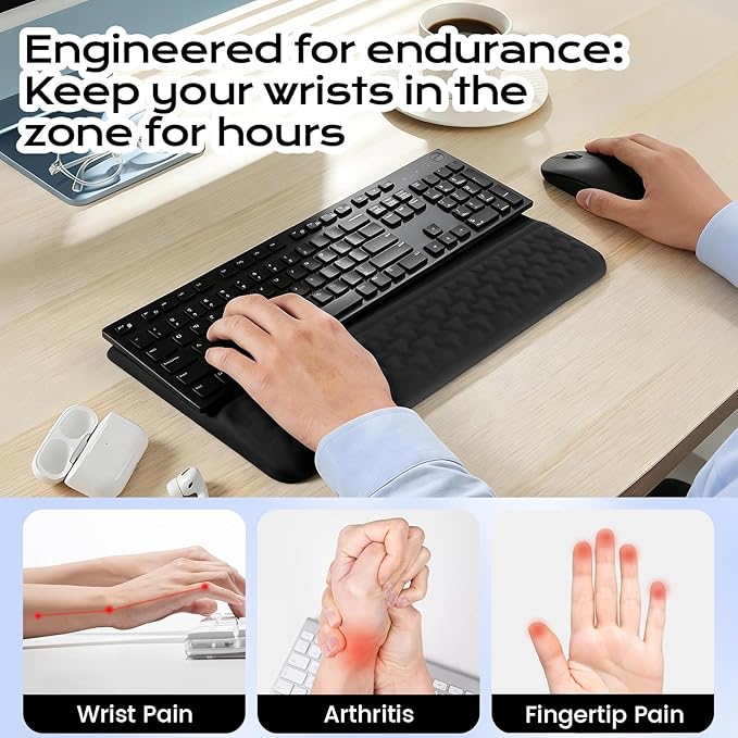 Keyboard Wrist Rest with Ergonomic Height - Computer Keyboard Stand &amp Soft Cushioned Pad for Wrist Pain Relief - Non-Slip Typing Support for Office Gaming &amp Home (Black)