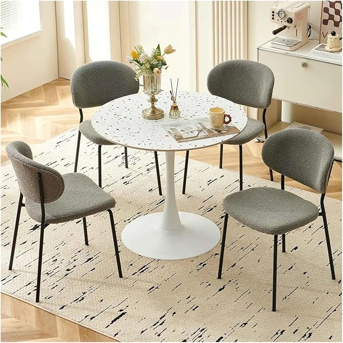 Adjustable Office Computer Chair with Armrest 2pcs Grey Round Kitchen Dining Chairs with Curved Bacekrest Black Metal Legs
