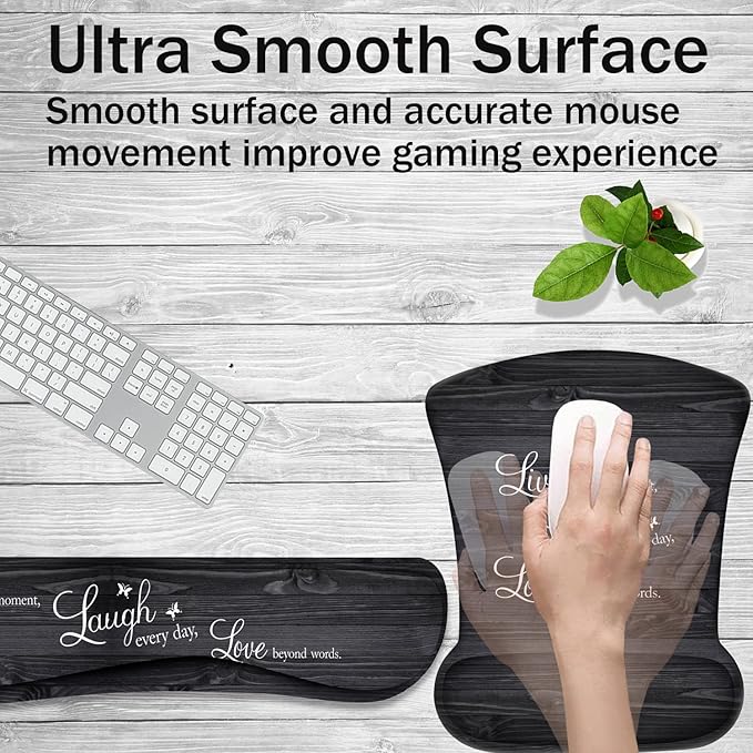 Keyboard Wrist Rest Pad and Ergonomic Mouse Pad Wrist Rest (with Coaster) Set Non-Slip Base &amp with Memory Foam for Easy Typing and Wrist Pain Relief - Quote Live Love Laugh