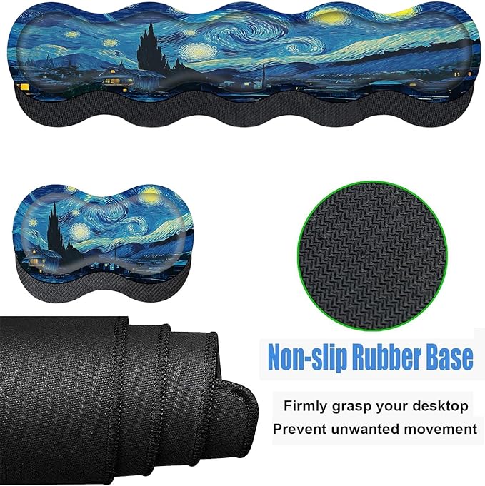 Keyboard Wrist Rest and Mouse Pad Set31.5x11.8 Inches Desk MatWaterproof Non-Slip Ergonomic Wrist Support for Pain ReliefExtended Desk Protector for Office Home GamingStarry Night Sky Art