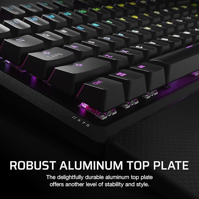 CORSAIR K70 CORE RGB Mechanical Wired Gaming Keyboard with Palmrest – Pre-Lubed MLX Red Linear Switches SOCD ABS Double-Shot Keycaps Sound Dampening Media Control Dial QWERTY NA – Black