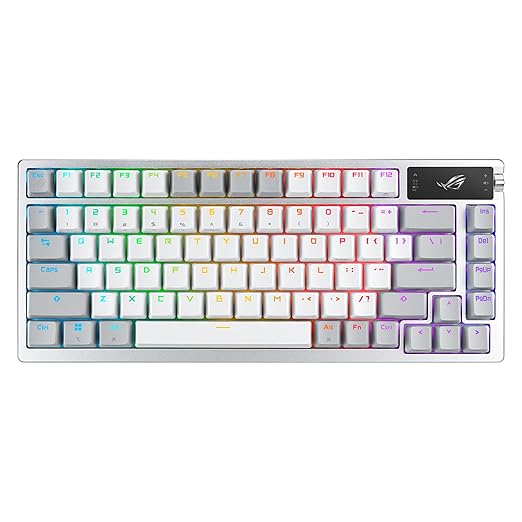 ASUS ROG Azoth Wireless Mechanical Gaming Keyboard – 75% TKL Tri-Mode Connectivity Hot Swappable Pre-lubed ROG NX Snow Linear Switches PBT Keycaps RGB OLED Display PC/Mac Support - White