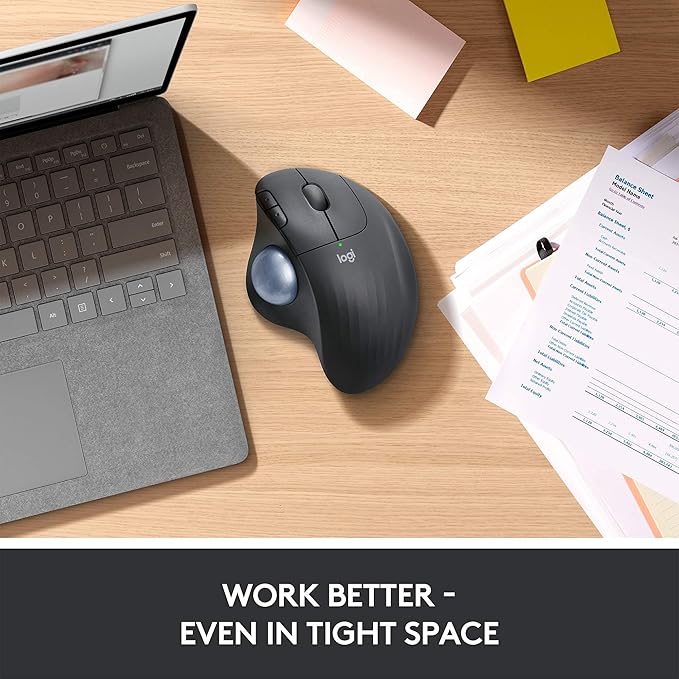 Logitech Ergo M575 Wireless Trackball Mouse Easy Thumb Control Precision and Smooth Tracking Ergonomic Comfort Design Windows/Mac Bluetooth USB - Graphite (Renewed)
