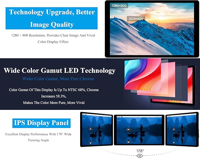 7inch DSI LCD Compatible with Raspberry Pi 5/4B/CM4/3B+/3A+/3B/Compute Module 5/CM5/CM4/CM3+/CM3 1280 x 800 Capacitive Touch Screen IPS Display Optical Bonding Toughened Glass Panel 10-Point Touch