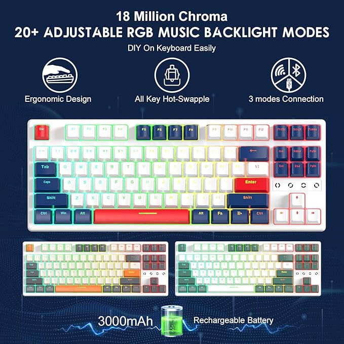 Wireless Gaming Keyboard and Custom Coiled USB C CableTriple Mode 2.4GHz/BT 5.0/USB-CTKL Hot Swappable Mechanical Keyboard Yellow SwitchesRechargeable 3000mAh for PC PS5 PS4 Xbox-2 in 1 Kit