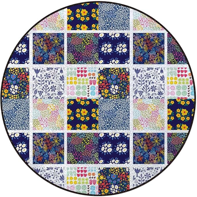 Multicolor Marble Round Area Rug Throw Rugs Soft Washable Small Round Floor Mats for Bedroom Living Room Patchwork of Different Patterns Traditional Diameter 43.3 in