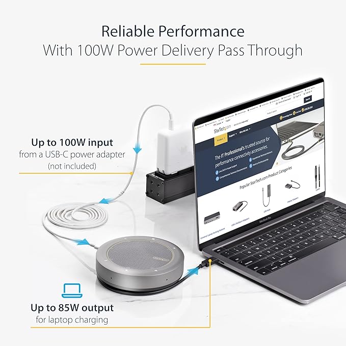 StarTech.com USB-C Speakerphone Docking Station for MacBook Pro M1 M2 M3 M4 and Windows 4K 60Hz HDMI or 1080p VGA Video USB 5Gbps Hub 100W Laptop Charging Portable Speaker