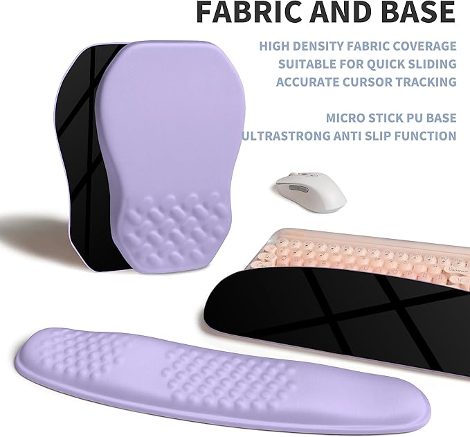 2-in-1 Ergonomic Set Wave Keyboard Wrist Rest and Massage Slope Mouse Pad Wrist Support Rebound Memory Foam for Relieve Carpal Tunnel Syndrome and Wrist Pain (Lavender Purple)