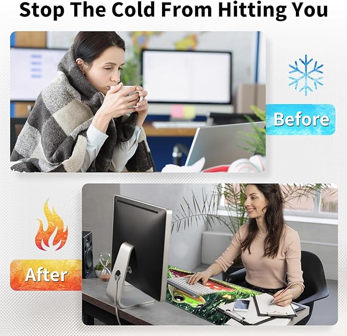 Warm Desk PadHeated Desk Pad Mouse Mat Gamingwith 3 Heating Levels &amp 3 Hours Auto Shut-OffLeather 31.5 x 13 Foot Warmer Keyboard Office MatCute Frog Mushroom