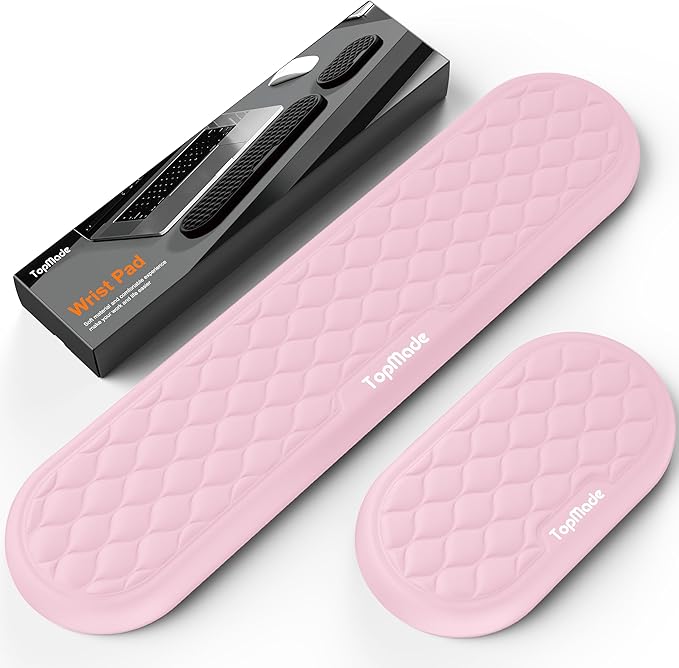 TopMade Upgraded Wider Wrist Rest Set Soft Memory Foam Keyboard Hand Rest Pad Computer Ergonomic Keyboard Mouse Wrist Support for Typing Pain Relief Comfort for Office Gaming Study Pink