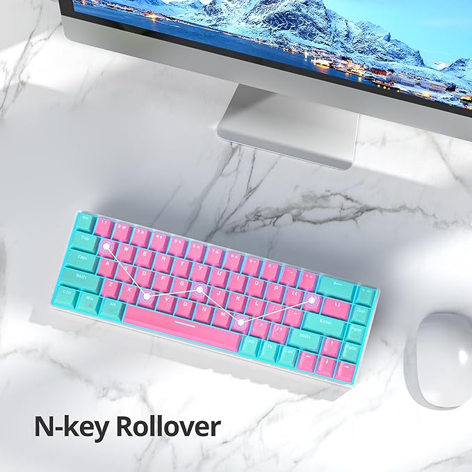 65 Percent Gaming Keyboard Mechanical with Linear Red Switch 65% Wired Ultra-Compact Mini Pink Keyboard LED with PBT Keycaps for Ps4/Ps5/Xbox(68 Miami)