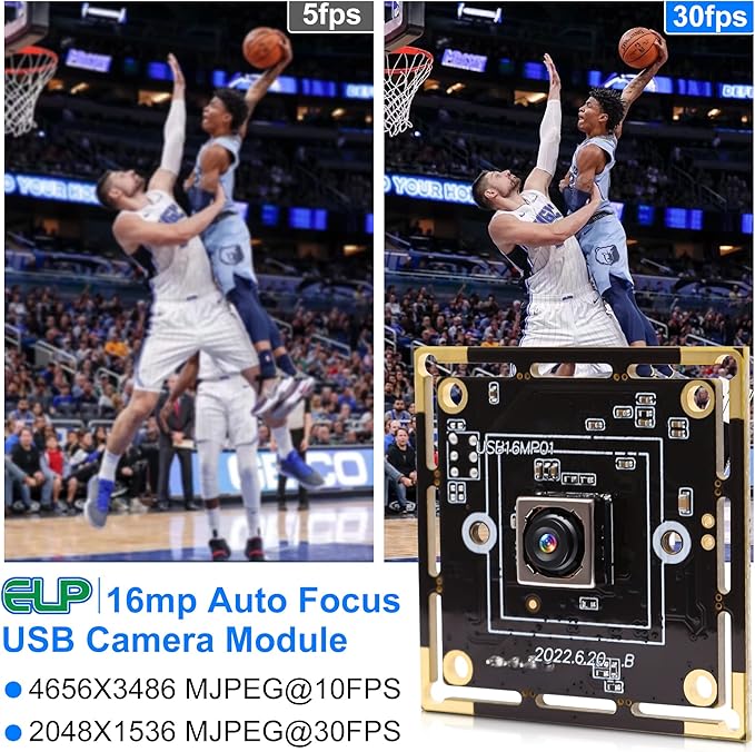 ELP 16MP Autofocus USB Camera Module - 4K UVC USB2.0 With 68-Degree Mini Size Lens IMX298 for Computer Laptop PC - Video Lightburn Industrial Embedded Webcam Board