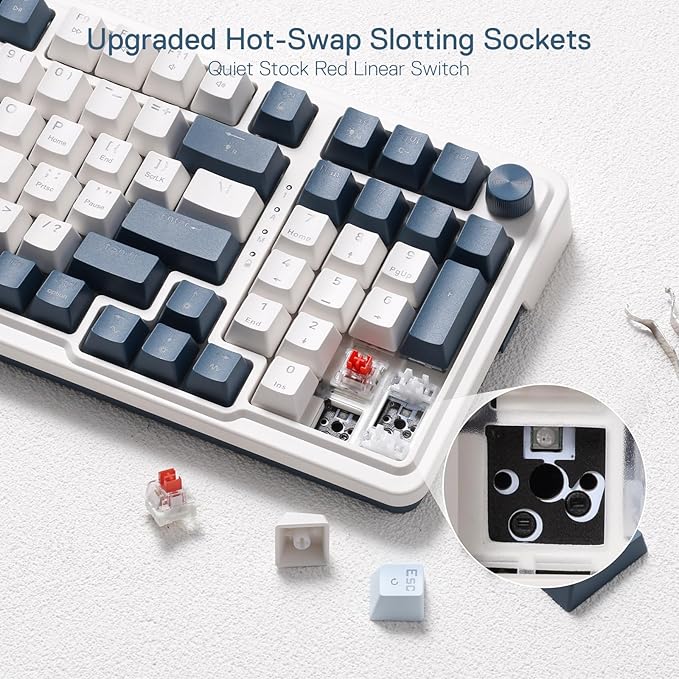Redragon K686 PRO 98 Keys Wireless Gasket RGB Gaming Keyboard 3-Mode Win/Mac Mechanical Keyboard w/5-Layer Noise Dampening Dedicated Knob Control &amp Hot-Swap in Linear Red Switch Blue Himmel Col