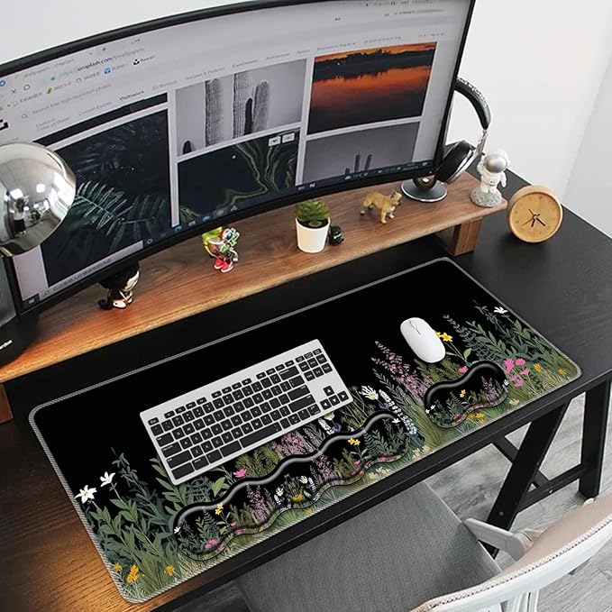 Keyboard Mouse Pad SetLarge Mouse Pad+Keyboard Wrist Rest+Wrist Support+Coaster31.5x11.8in Extended Desk Mat for Computer Laptop Office Home - Weeds