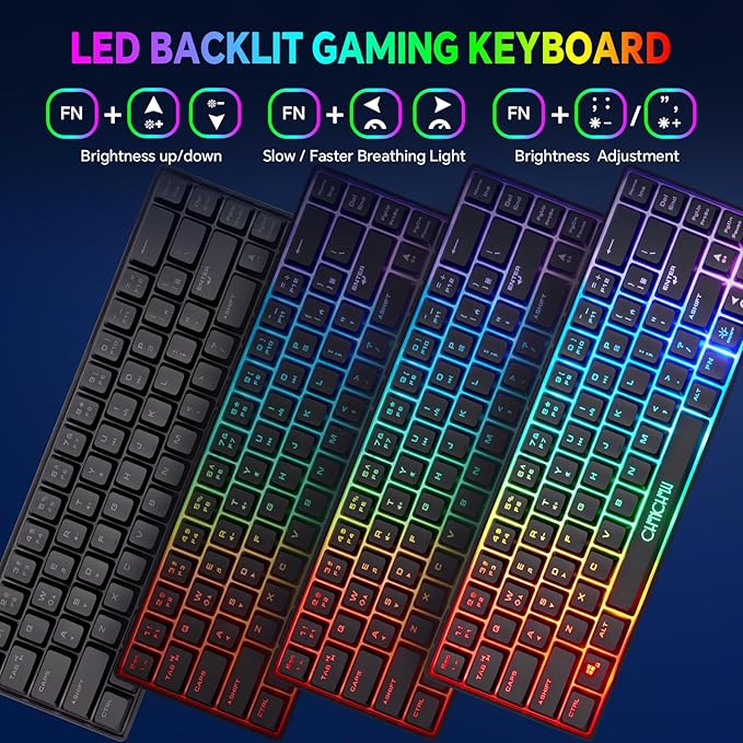 CHONCHOW 60% Wireless Gaming Keyboard and Mouse ComboLED Backlit Rechargeable 2000mAh Battery Portable 68 Keys Waterproof Small Compact Keyboard Mice for PC/Mac Gamer(Wireless)