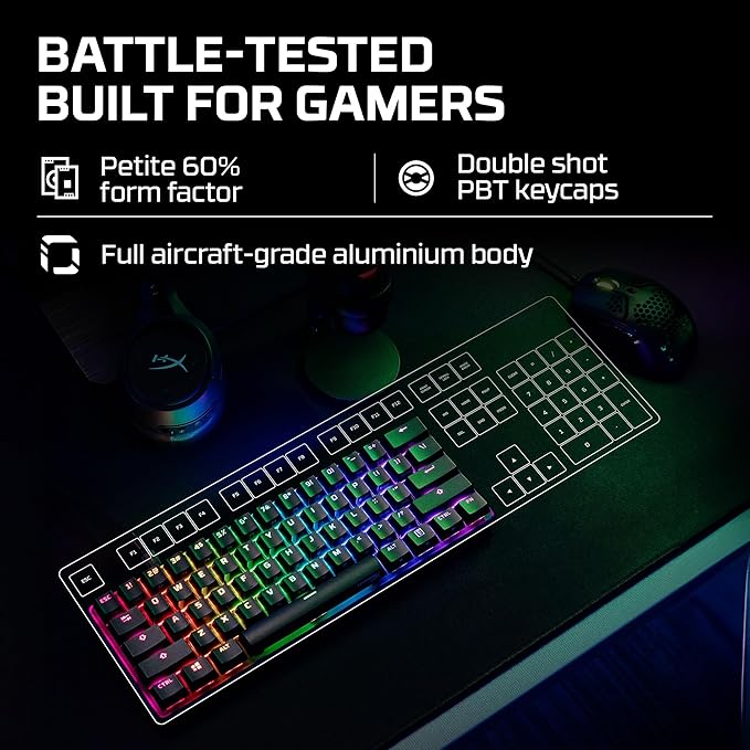 HyperX Alloy Origins 60 - Mechanical Gaming Keyboard - Ultra Compact 60% Form Factor - Tactile Aqua Switch - Double Shot PBT Keycaps - RGB LED Backlit - NGENUITY Software CompatibleBlack