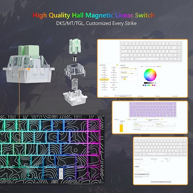 Womier M68 HE V2 Rapid Trigger Keyboard 60% Percent Hall Effect Topographic Gaming Keyboard Wired RGB Custom Mechanical Key Board with Magnetic Switch PBT Keycaps for Mac/Win (Black)