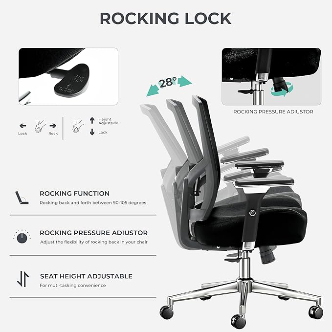 Big and Tall Office Chair 500lbs Ergonomic Oversize Mesh Desk Chair Heavy Duty High Back Computer Chair with Wide Thick Seat Cushion Adjustable Lumbar Support 4D Armrests