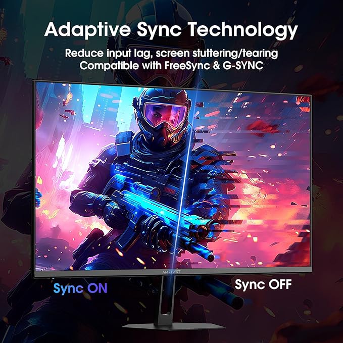 Amzfast 24 Inch Gaming Monitor 180Hz 200Hz FHD 1080p Computer Monitor 1ms Adaptive Sync 3000:1 129% sRGB HDR Display Eye Care VESA 75x75 Metal Stand HDMI 2.0 | DP 1.4 AMZG24X1