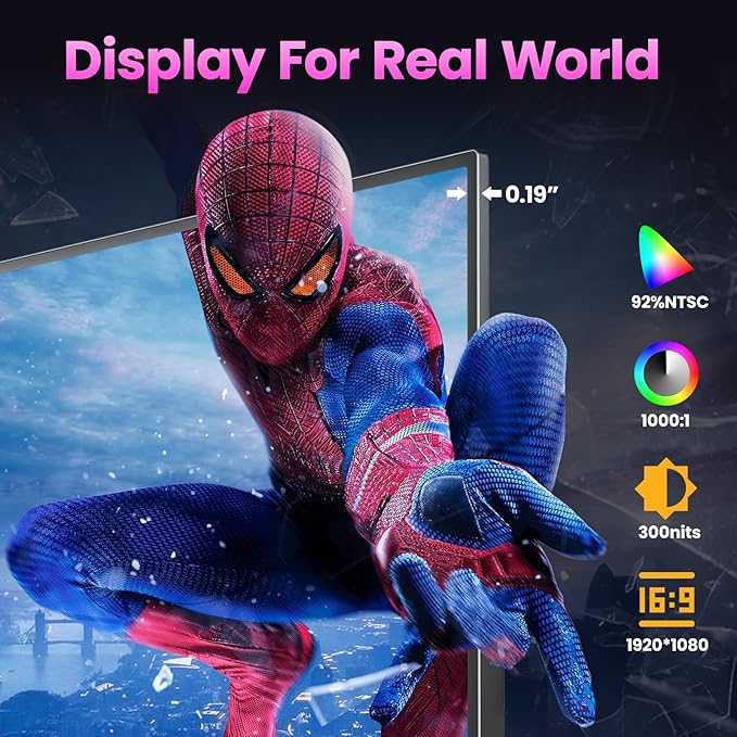 Portable Monitor 18.5 inch FHD 130% sRGB 100Hz HDR HDMI USB-C Travel Monitor for Laptop MacBook PC Surface PS5 Xbox Large External Display with Cover &amp Speakers VESA Compatible