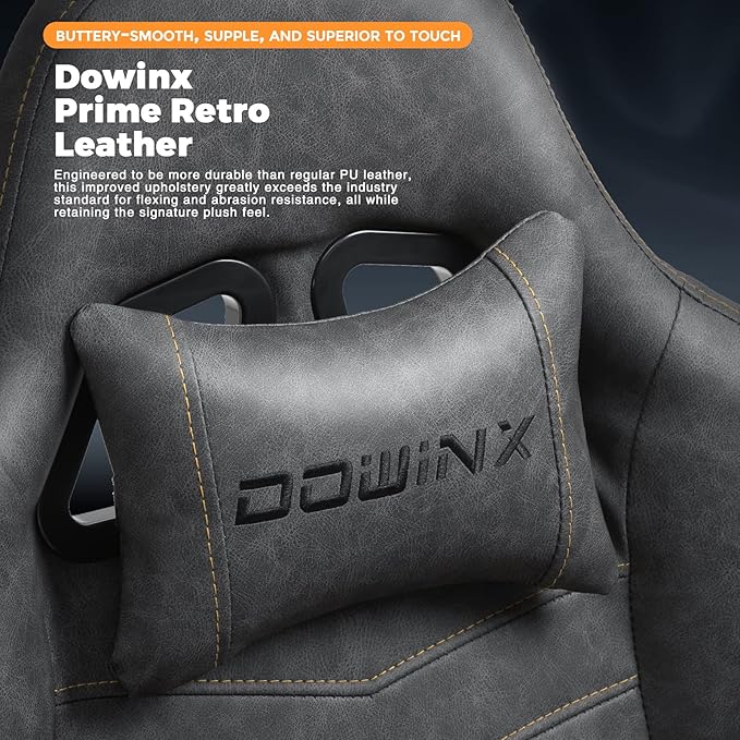 Dowinx Gaming Chair Big and Tall Ergonomic Game Chair for Adults with Footrest and Massage Lumbar Support High Back Computer Gamer Chair PU Leather 350Lbs for Office Home Grey