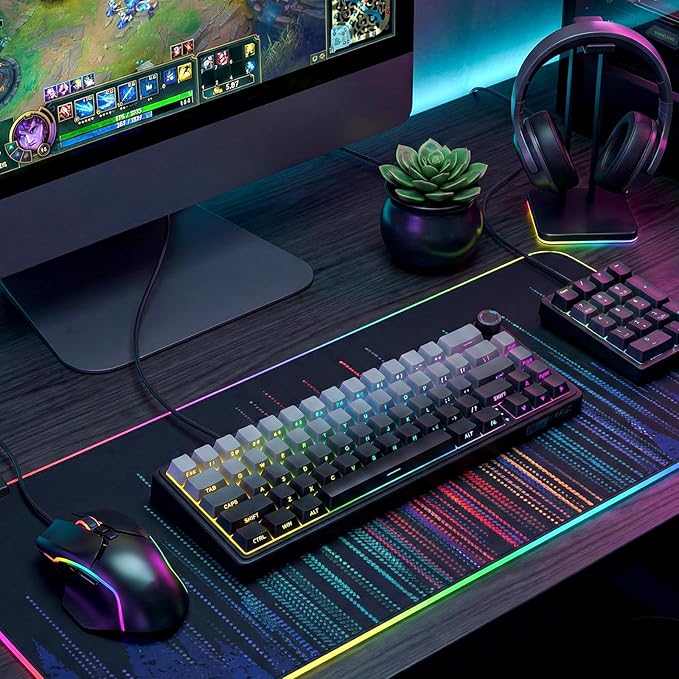RK ROYAL KLUDGE R65 Wired Gaming Keyboard with Volume Knob 60% Percent RGB Backlit Mechanical Keyboard Side Printed PBT Keycaps QMK/VIA 66 Keys Hot Swappable Beige Switch Gradient Black