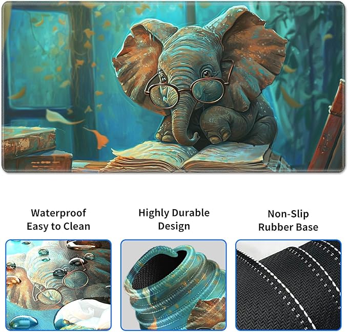 Wrist Rest Pad Small Mouse Pad and Office Desk Mat Set 3 in 1 Desk Pad 11.8 x 23.6+Mousepad +Mouse Wrist Rest with Ergonomic Design Non-Slip for Home Gaming Computer Elephant