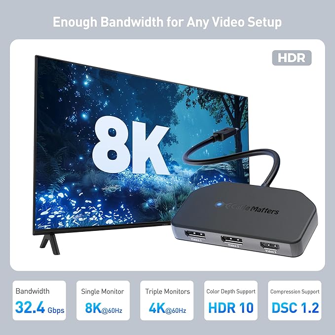 Cable Matters 4K@60Hz Triple Display USB C MST Hub (2X DisplayPort 1.4 1x HDMI 2.0) with 100W Charging for Windows - Not Compatible with macOS