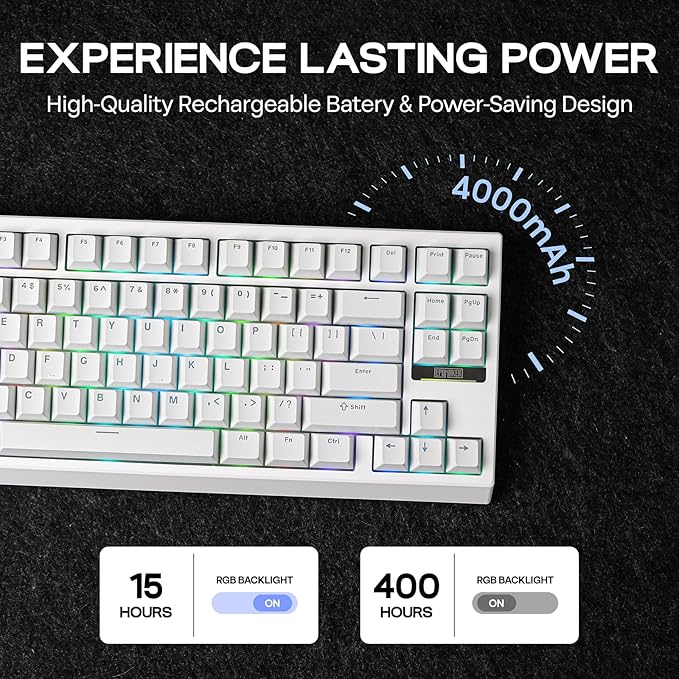 EPOMAKER G84 80% RGB Gaming Mechanical Keyboard 2.4GHz/ Type-C/BT Wireless Keyboard QMK/VIA Programmable Hot-Swappable NKRO with Shine Through PBT Keycaps for Gamers (White Creamy Jade Switch)